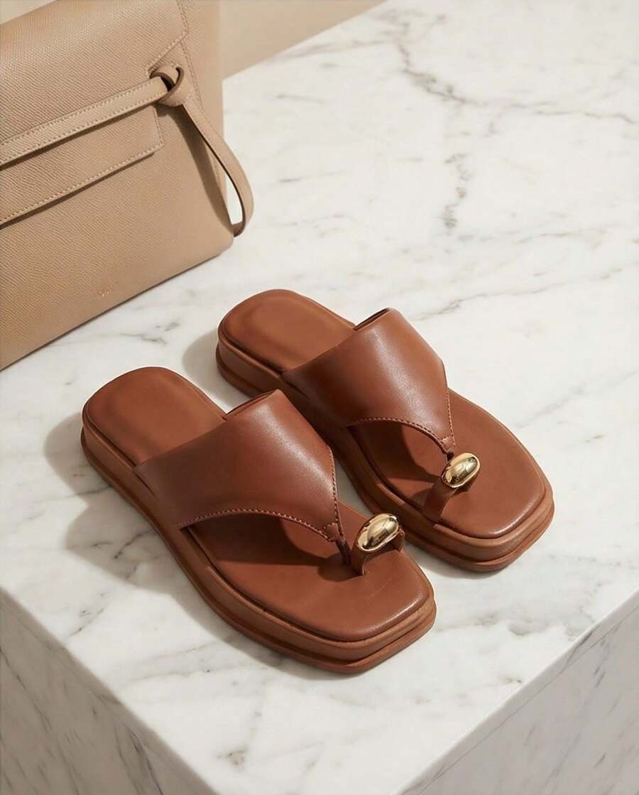 Women's Sandal Flip-Flop Beach Casual Metal Holiday Spring Release - 駝色 - 查看 1