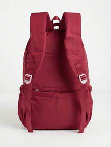 Casual Nylon Backpack With Large Capacity And Cute Charm For School - Red - View 2