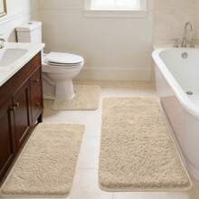 3-Piece Memory Foam Bathroom Rug Set, Ultra Plush Shaggy Bath Mat With Non-Slip Backing, Super Absorbent & Quick-Dry Microfiber Bathroom Floor Mats For Tub, Sink & Toilet, Machine Washable Bath Rugs - Khaki - 查看 1