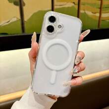 1pc Transparent Acrylic Magnetic Phone Case, Shockproof Fashion Phone Cover For IPhone - Multicolor - View 4