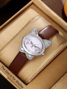 猫咪造型女童石英表，独特可爱猫脸表盘，理想礼物 - 彩色 - 查看 10