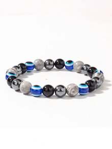 2026新款女士串珠手链，春季时尚饰品，镶嵌黑色、蓝色天然宝石，适合夏季穿搭，寓意能量、灵性、辟邪、幸运符。 - 黑色 - 查看 8