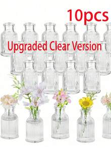 OBOVAY 1/3/6/10pcs Set Glass Vases, Small Exquisite Transparent Striped Modern & Vintage Style Vases For Table Centerpiece, Wedding, Party, Table Setting, Home Decor And Room Decoration - Clear - View 15