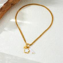 男士双链蝴蝶四叶草珍珠不锈钢项链 - 花朵 - 查看 4