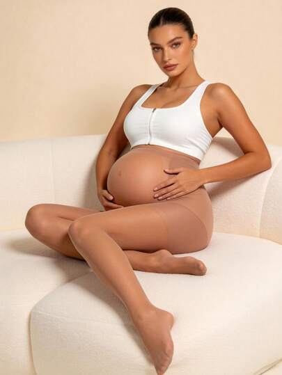 Hart & Haze 1条肤色半透明孕妇裤，柔软提拉腹部设计，适合孕早期、孕中期、孕晚期及产后穿着，居家休闲穿着舒适。