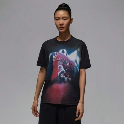 Jordan Camiseta de manga corta con cuello de punto para mujer, AS W J SPT DF SS GFX MJ camiseta, TIB1964-010