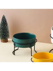 Raised Iron Frame Cat Bowl, Ceramic Integrated Feeding & Drinking Bowl, Anti-Spill - 300ml - View 8
