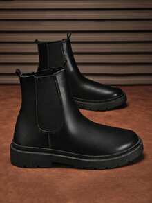 男士高帮靴，黑色真皮休闲鞋，耐穿低帮工装靴，新款时尚休闲鞋，适合正式场合穿着，侧拉链设计，适合居家和办公穿着 - 黑色 - 查看 5