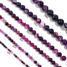 1pc Purple Striped Agate, Natural Agate & Chalcedony Beads 4/6/8/10/12mm, DIY Jewelry Supplies - Purple Striped Agate - View 4