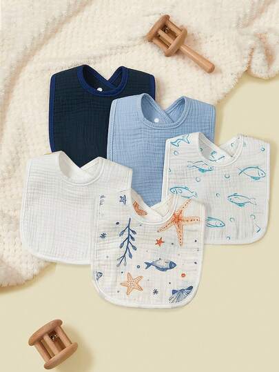 5 chiếc yếm ăn thoải mái cho bé, họa tiết hoa, cây cỏ, khủng long, thỏ và màu trơn, 100% cotton gạc, dùng để ăn dặm, khăn lau miệng đa năng, phù hợp cho bé trai và bé gái mọi mùa.