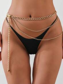 1 pieza Cadena de cintura metálica cuadrada de varias capas vintage, ajustable al tamaño de la cintura, adecuada para vestidos y bikinis, excelente para fiestas de verano/otoño y uso diario - Dorado - Ver 1