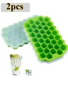 Silicone Honeycomb Ice Cube Tray With Lid, 37 Cavity Easy Release Ice Maker Mold, Beehive Shaped Silicone Ice Cube Trays For Whiskey, Cocktails, Baby Food, Home Use - Green - View 1