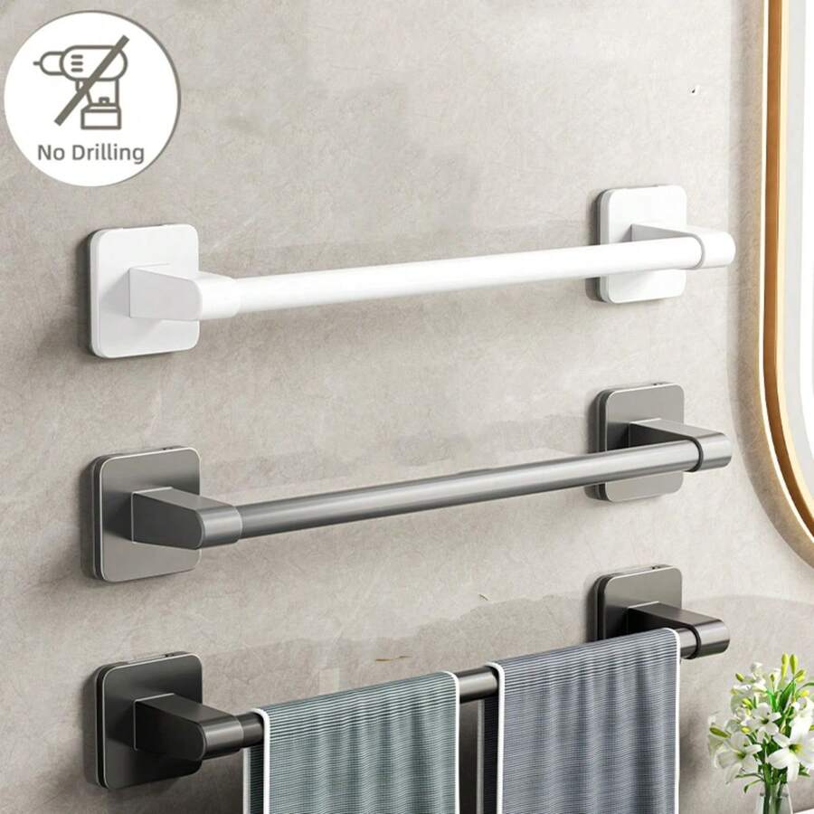 Soporte para toallas de baño, estante para pantuflas sin perforaciones, estante para toallas montado en la pared, barra para toallas, accesorios de cocina y baño X4Z9 - Gris--40CM - Ver 1