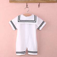 Baby Boy Girl Sailor Outfit Short Sleeve Striped Marine Navy Romper Bodysuit Jumpsuit Summer Party Casual Clothes - 白色 - 查看 3