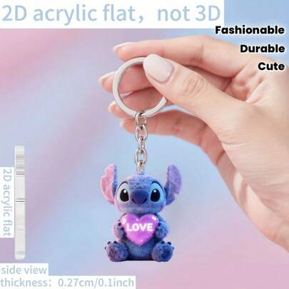 1pc 2D Flat Disney Stitch Keychain - Cute Heart-Shaped LOVE Acrylic Keychain, Durable & Fashionable For Car Keys, Bags, Wallets, Gifts - Suitable For Women's Day, Birthday Party, Daily Use, Lovely Keychain Accessory, Interesting Design, Women's Day Gift, Wedding Decor