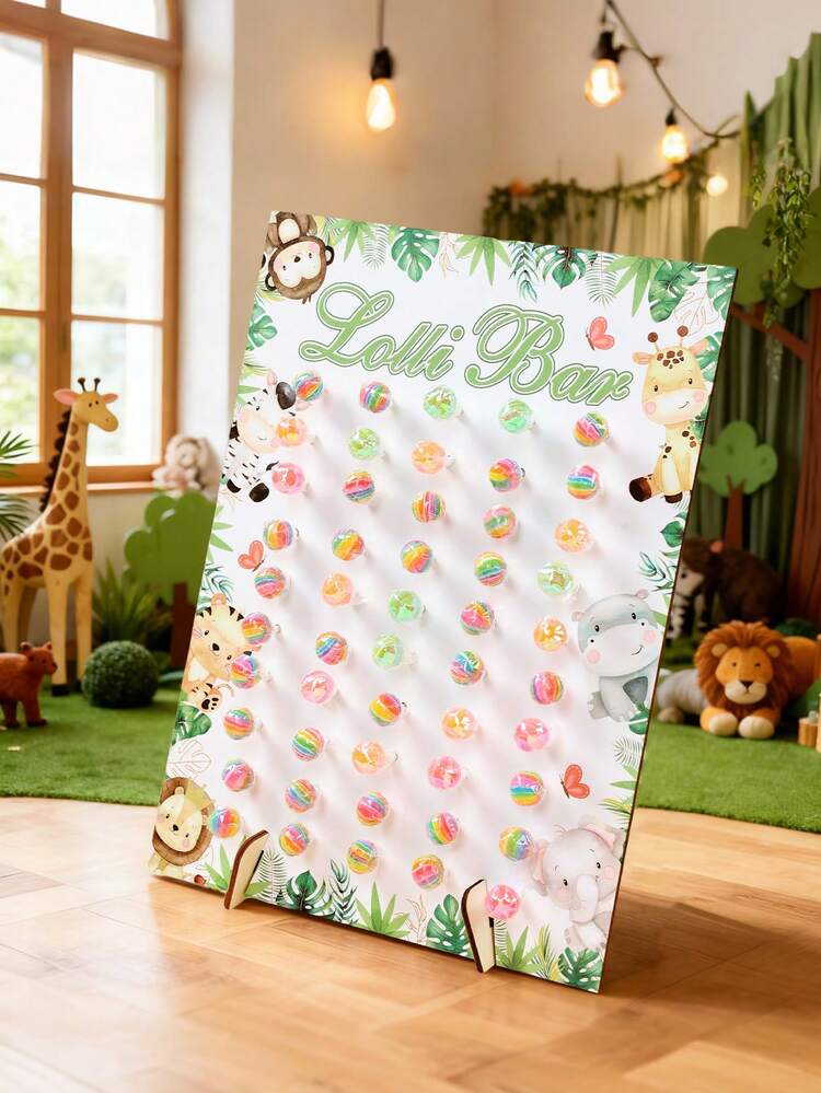 一套木制棒棒糖展示架，50孔棒棒糖架，丛林动物造型糖果架，适用于婚礼、男孩生日派对甜点桌装饰、婴儿派对用品、新娘送礼会木制棒棒糖展示架、周年纪念桌面糖果架、野性派对纸杯蛋糕架蛋糕装饰、婚礼装饰、生日派对用品、婚礼配件、生日蛋糕架、生日礼物 - 叢林動物 - 查看 5