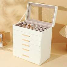 BOOVO Women's Jewelry Box 5-6-Layer Large Capacity Jewelry Storage Box - Transparent Lid For Displaying Jewelry 5-6 Drawers For Sorting -Suitable Storage Box For Rings, Necklaces, And Bracelets - Soft Velvet Lining - Artificial Leather Storage Box - Multicolor - View 7