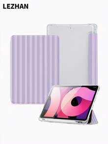 薰衣草条纹图案平板电脑保护套，带笔槽，防震，三折支架，兼容10.2英寸、11英寸（2021/2020/第十代）、（A16）11英寸（第十一代，2025/2025）、第八/第九/第十代、Galaxy Tab A8 10.5英寸（2022）、Matepad 10.4英寸/Tab，支持睡眠/唤醒功能，浪漫个性化礼物 - 彩色 - 查看 5