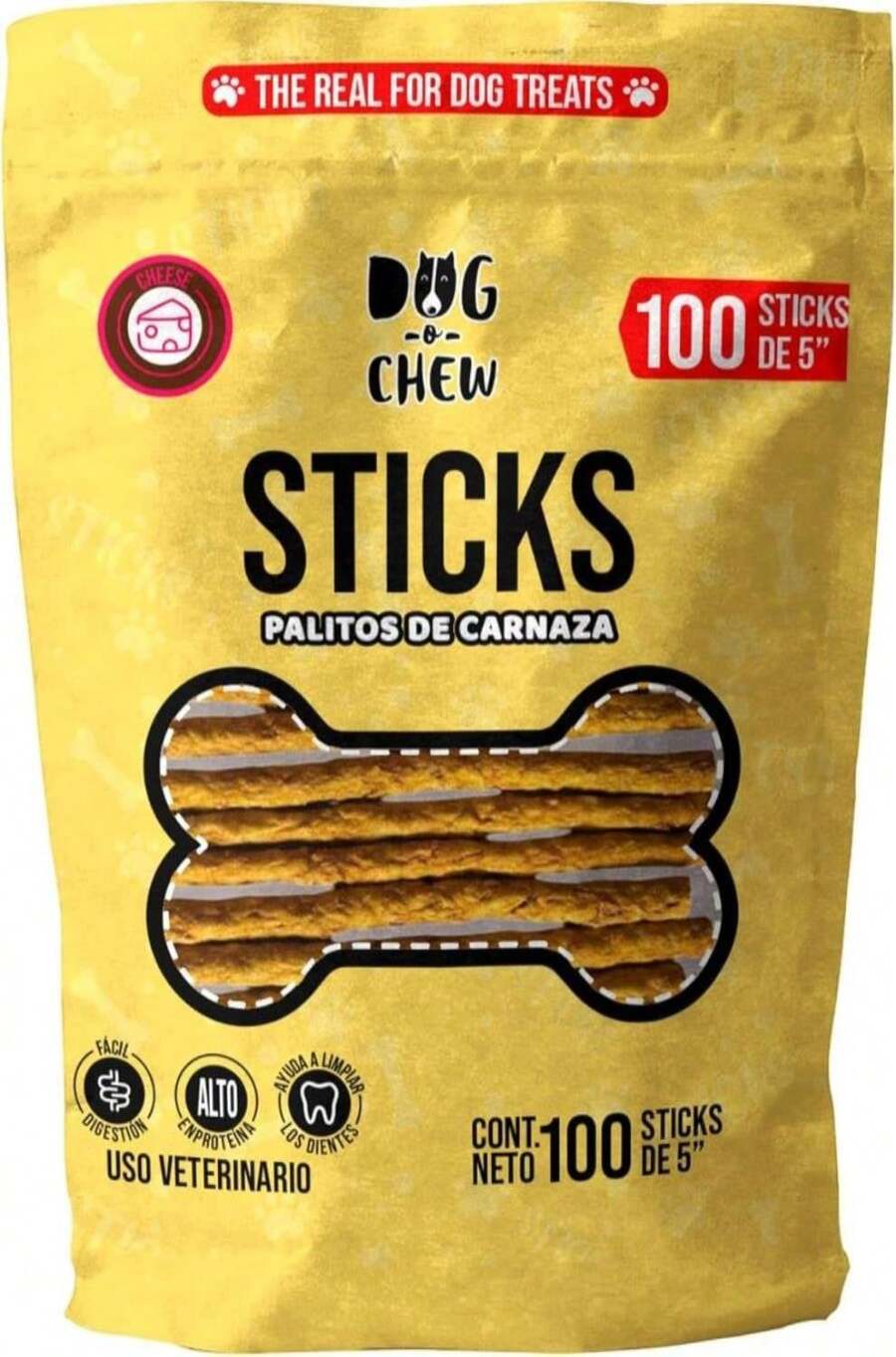 DOG-O-CHEW | Premios para Perro | Palitos de Carnaza | Sabor Queso | 100% Natural | NO Almidones | 100 pz x 5" (13 cm) - Blanco - Ver 1
