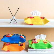 1个创意薯片造型纸巾盒，节省空间的方形纸巾盒，立方体纸巾盒，创新薯片袋设计，汽车沙发纸巾盒收纳盒，适用于客厅、餐厅、卧室 - 彩色 - 查看 3