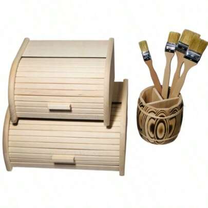 1pc Wooden Bread Box, Small/Medium/Large Size, Kitchen Storage Rack, Suitable For Kitchen Countertop, Wooden Food Storage Box, Retro Style Storage Box, Suitable For Bagels, Muffins, Cupcakes And Cookies, Kitchen Food Storage Container, Multipurpose Household Kitchen Organizer Box, Kitchen Supplies, Daily Storage, Home Decor