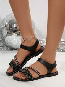 Women's Flat Sandals, New Summer Slip-On Slippers, Woven Flat Fashionable Vacation Beach Slides - Black - View 5