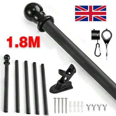 Wall Mounted Mount Telescopic Flag Pole Top Black Ball Aluminum Flagpole