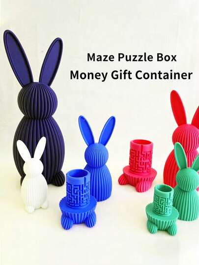 复活节兔子硬币迷宫拼图盒，复活节现金礼物 - 1个多功能收纳装饰桌面摆件，独特桌面装饰，适用于生日/节日/办公桌/复活节秘密藏宝图，隐藏的钱财礼物，趣味摆件，塑料材质，复活节现金收纳盒/礼品盒