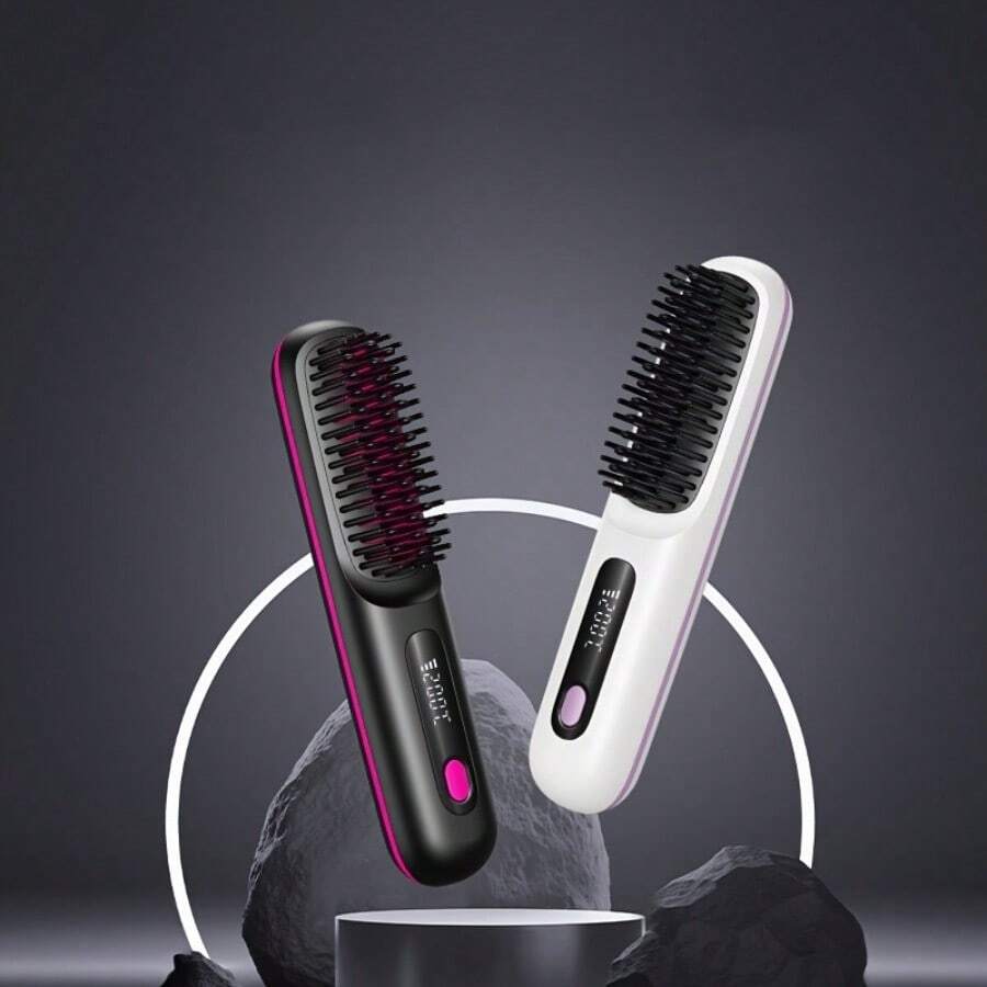 RAF Portable Wireless Hair Straightener Brush, 3 Temperature Settings, Fast Heating, Rechargeable 2000mAh Battery, Anti-Scald Design, Ionic Technology, Digital Display, USB Charging, Compact & Lightweight, Ideal For Home & Travel Use, Great Gift For Women