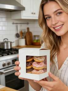 10PCS/1PC/ Multi-Purpose Clear Window Gift Box For Candy, Cake & Cookies, 11x11x12.5cm - White - View 2