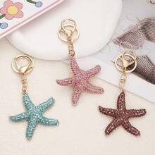 Rhinestone Ocean Starfish Car Key Chain Metal Pendant Bag Charm Keyring, Creative Cross-Border Gift, Zinc Alloy Jewelry, Summer - One Size - View 1