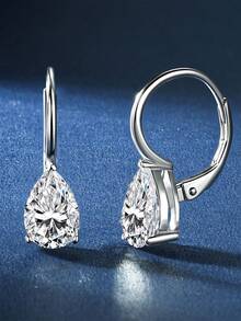 XUJIA 1 Pair Women's Minimalist 925 Sterling Silver Moissanite Earrings, 6x9mm*2pcs Pear Cut Moissanite Earrings, Elegant Teardrop Earrings, Wedding Bride Anniversary Gift - EMO-680 - View 6