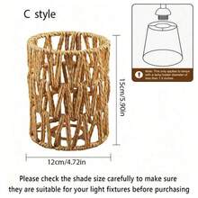 1个波西米亚风格藤编吊灯灯罩 - 手工编织现代藤编吊灯灯罩 - 农舍风格吸顶吊灯罩，优雅的编织纸绳，别致的装饰照明，适合办公室或家居，营造氛围的现代吊灯艺术设计 - 麻繩燈罩 - 查看 16
