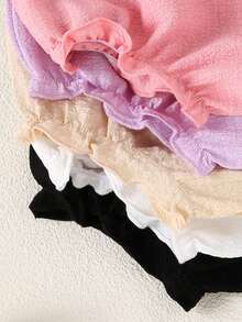 5pcs/Set Baby Girls' Solid Color Ruffle Hem Casual Cute Bloomers Shorts Set, Summer - Multicolor - View 5