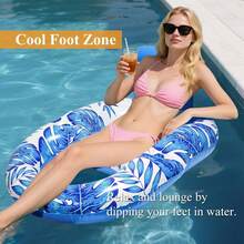 充气式漂浮泳池躺椅，超大日光浴躺椅，带靠背、脚踏和杯架，适用于泳池、湖泊、河流、沙滩、海洋和派对。 - 彩色 - 查看 5