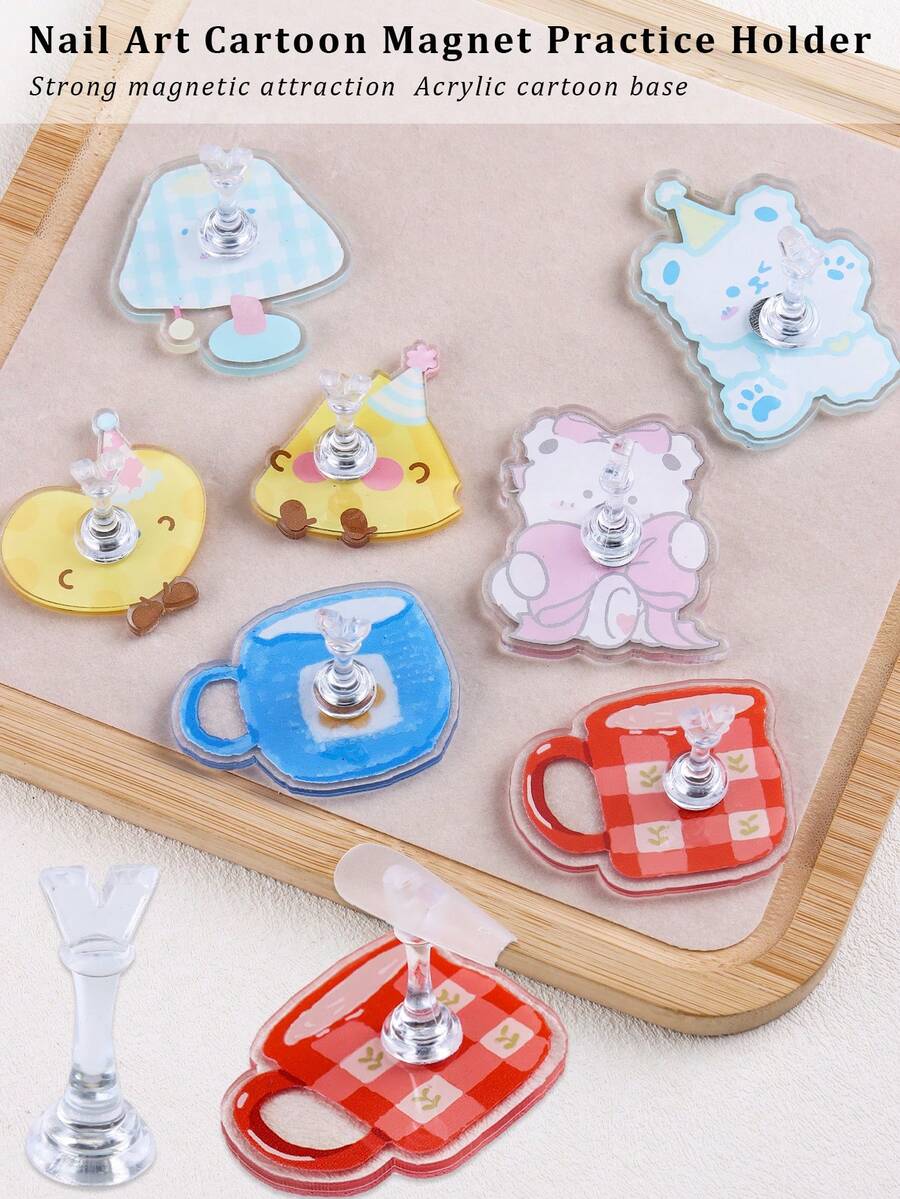 3D亚克力卡通图案底座磁性练习支架，可爱日式美甲展示架/练习工具，日式美甲DIY工具及摄影道具