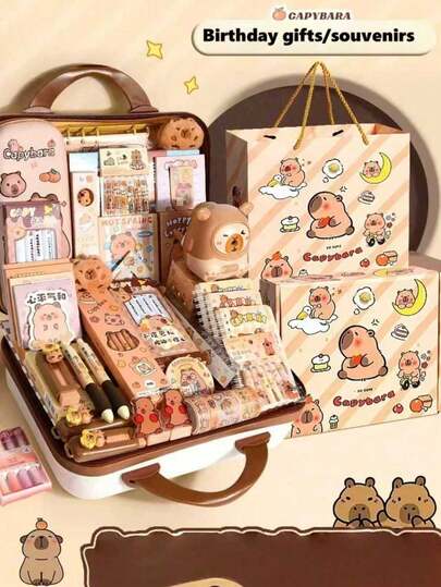1 Set Capybara Stationery Gift Box, Includes Various Capybara Themed Stationery Items Such As Pens, Pencil Case, Notebook, Stickers, Erasers, Sticky Notes, Hanging Decorations, Etc. Suitable For Graduation Gifts, Birthday Gifts, Christmas Gifts, Back To School Supplies, Valentine's Day Gifts, Ramadan Gifts. Multiple Stationery Styles, Random Colors.