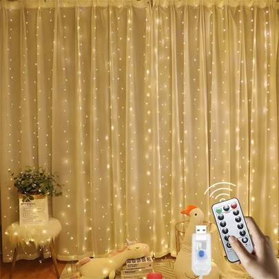 1pc USB-Powered Alloy Wire Curtain Fairy String Lights, 8 Lighting Modes - 3m*3m/3m*2m/3m*1m LED Fairy Lights For Bedroom, Window, Wedding, Party, Home Decor - Romantic Ambient Lighting