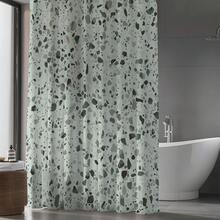 1 chiếc rèm tắm phong cách tối giản & thời trang họa tiết hình học vân đá, kèm 12 móc treo. - S2004 - Xem 6