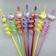 WJLLMYBAKING 8pcs Reusable Plastic Fruit Shaped Spiral Straws, Decoration For Birthday Party, Cocktail And Beverage - View 4