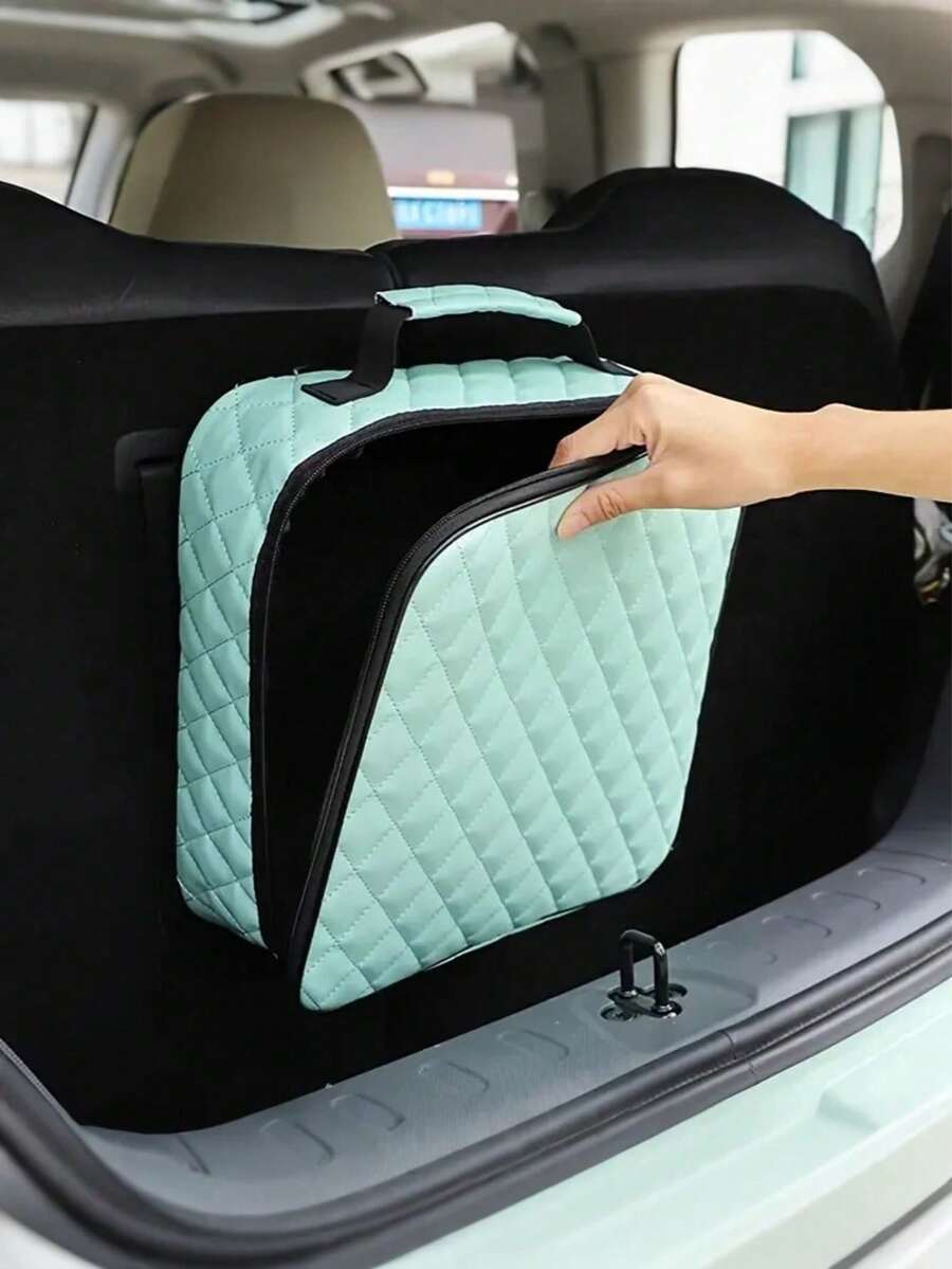 1pc Large Capacity Car Trunk Organizer - Made Of Waterproof And Durable Fabric, Can Store Electric Vehicle Charger, Cables, Tools And Camping Gear - Keeps Trunk Tidy And Organized, With Carrying Handle, Suitable For SUV, Sedan, Hatchback, Car Interior Accessories
