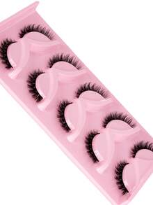 5 Pairs Wispy Natural Look Eyelashes, Faux Mink Lashes, Cat Eye Natural Eyelash Extensions Makeup Tool, Lashes, Eyelashes, Fake Lashes - Black - View 5