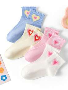 4 Pairs Heart Pattern Socks, Fashionable Cute Comfortable Versatile - Multicolor - View 2