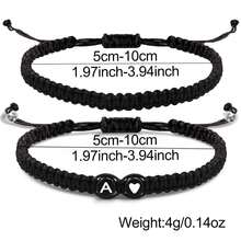 2件套黑白心形26字母编织手链，简约百搭爱心手链套装 - 黑色 - 查看 4