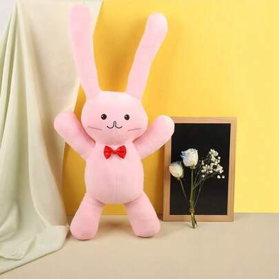 1个粉色兔子毛绒玩偶，女孩兔子填充动物抱枕，节日儿童兔子礼物