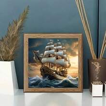 5D Diamond Painting Kit - Full Round Diamond, Boat Pattern, Acrylic Craft Set For Home Decor, Frameless Diamond Painting Craft Gift Set - round diamond - View 3