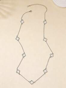 2pcs Metal Minimalist Hollow Clover Long Necklace And Bracelet Jewelry Set, Fashionable Accessory Gift For Friends And Girlfriend, Suitable For Daily Wear, Party, Holiday - Gold - View 8