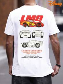 Disney Men's Casual T-Shirt, Lightning McQueen Technical Sketch Print, Mechanical Racing Design, Comfortable Fit, Perfect For Car Geeks & Casual Daily Wear - White - View 3