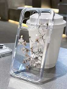 1pc  Ins Style Space Shell Transparent Cream Protective Phone Case Compatible With Apple  17 Pro Max Case - Clear 3 - View 2
