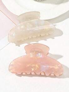 2pcs Orange Mermaid Marble Gradient Semicircle Hair Clips, Elegant High-End Suitable For Balls, Parties, Tea Parties - Multicolor - View 9